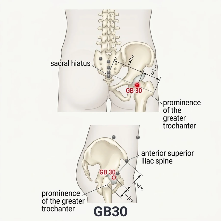 Location of Huantiao (GB-30): The written location is summarised from the classical record; use the landmark named.