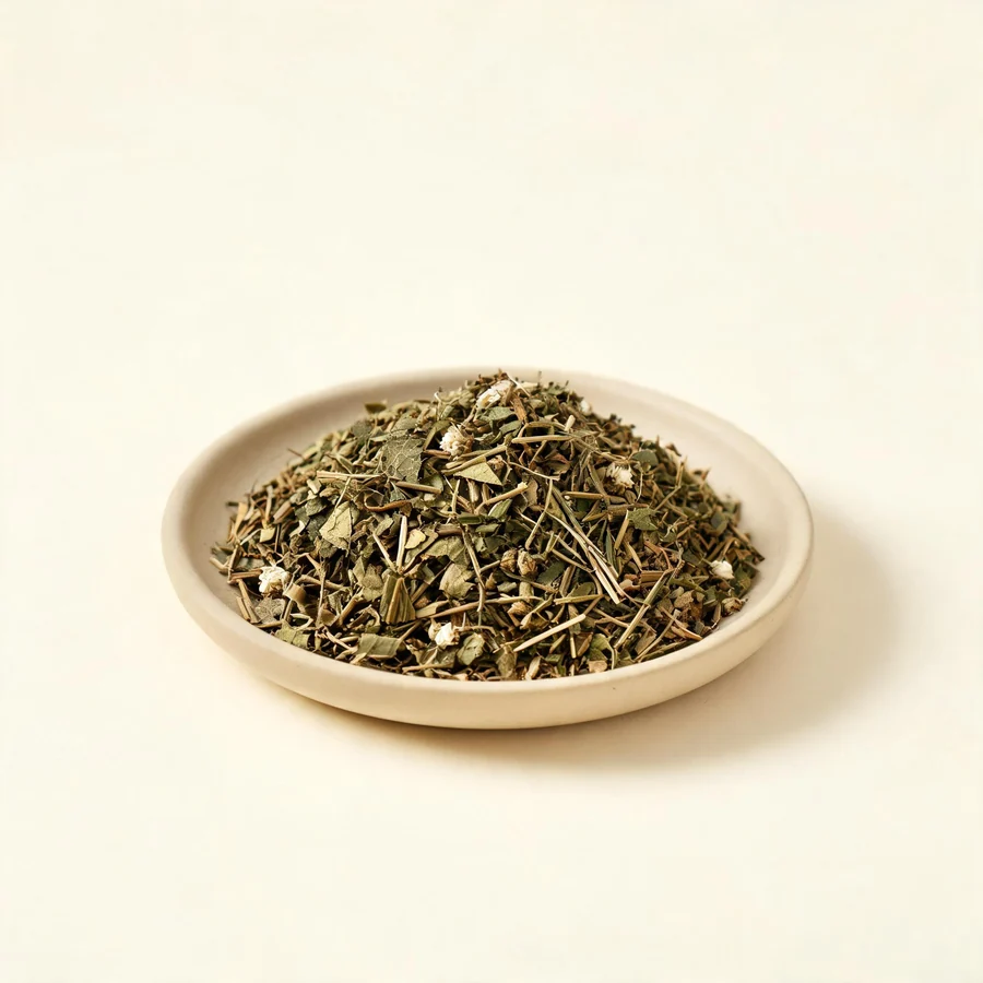 Dried Bai Hua She She Cao whole plant arranged in a shallow bowl