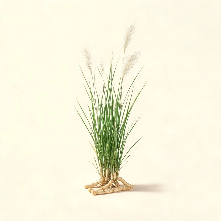 Botanical illustration of Imperata cylindrica var. major in flower, showing its leaves and flowering stem