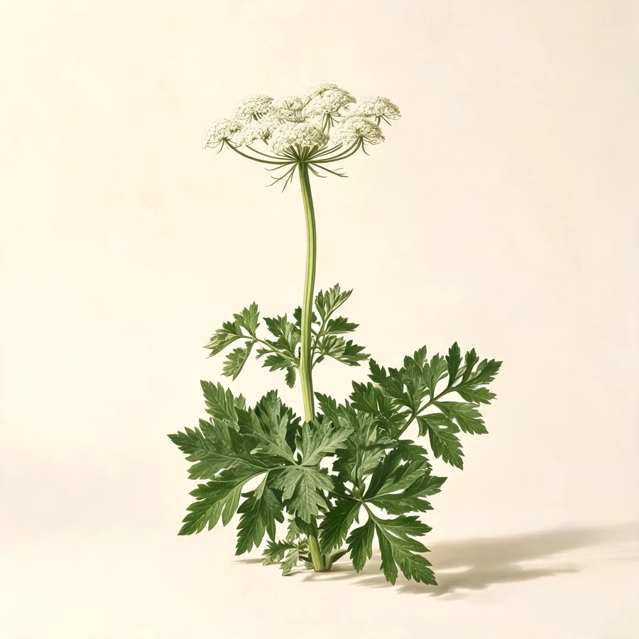 Botanical illustration of Angelica dahurica in flower, showing its leaves and flowering stem
