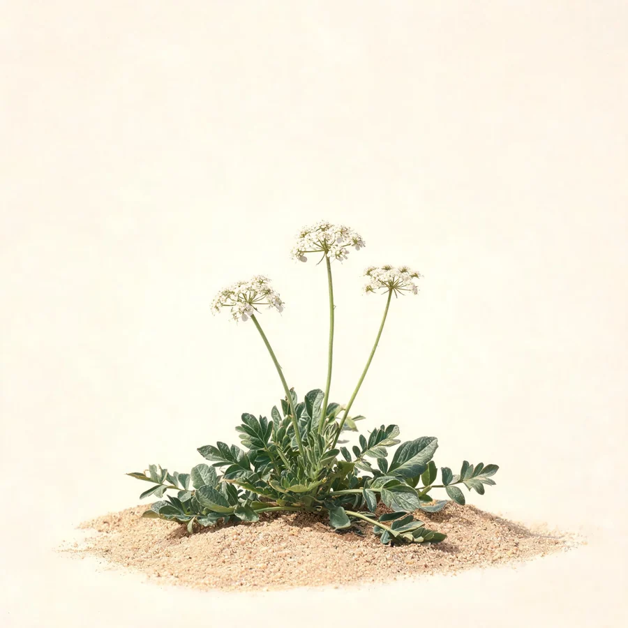 Botanical illustration of Glehnia littoralis in flower, showing its leaves and flowering stem