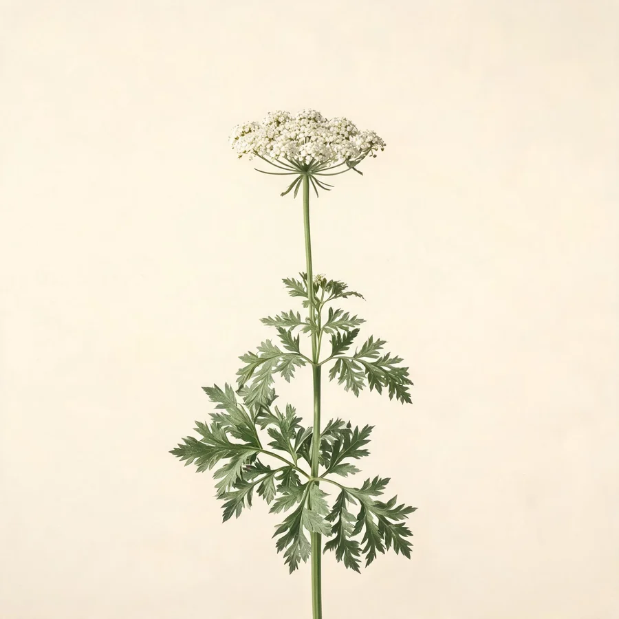 Botanical illustration of Ligusticum chuanxiong in flower, showing its leaves and flowering stem