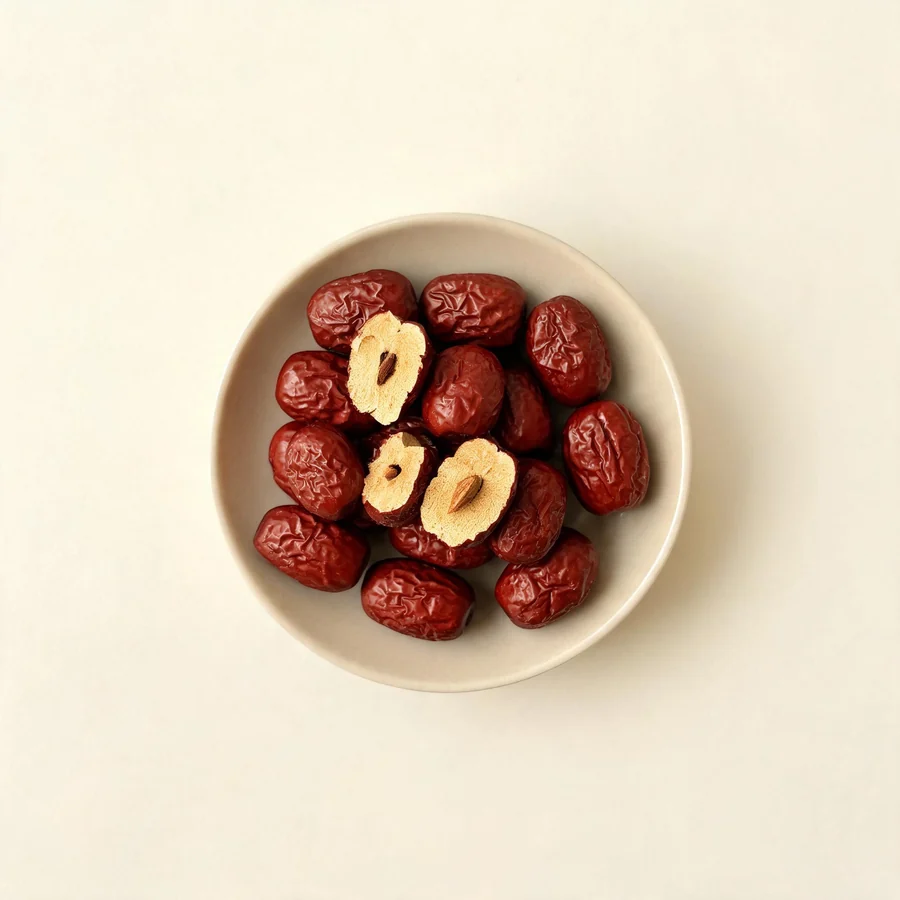 Dried Da Zao fruit arranged in a shallow bowl