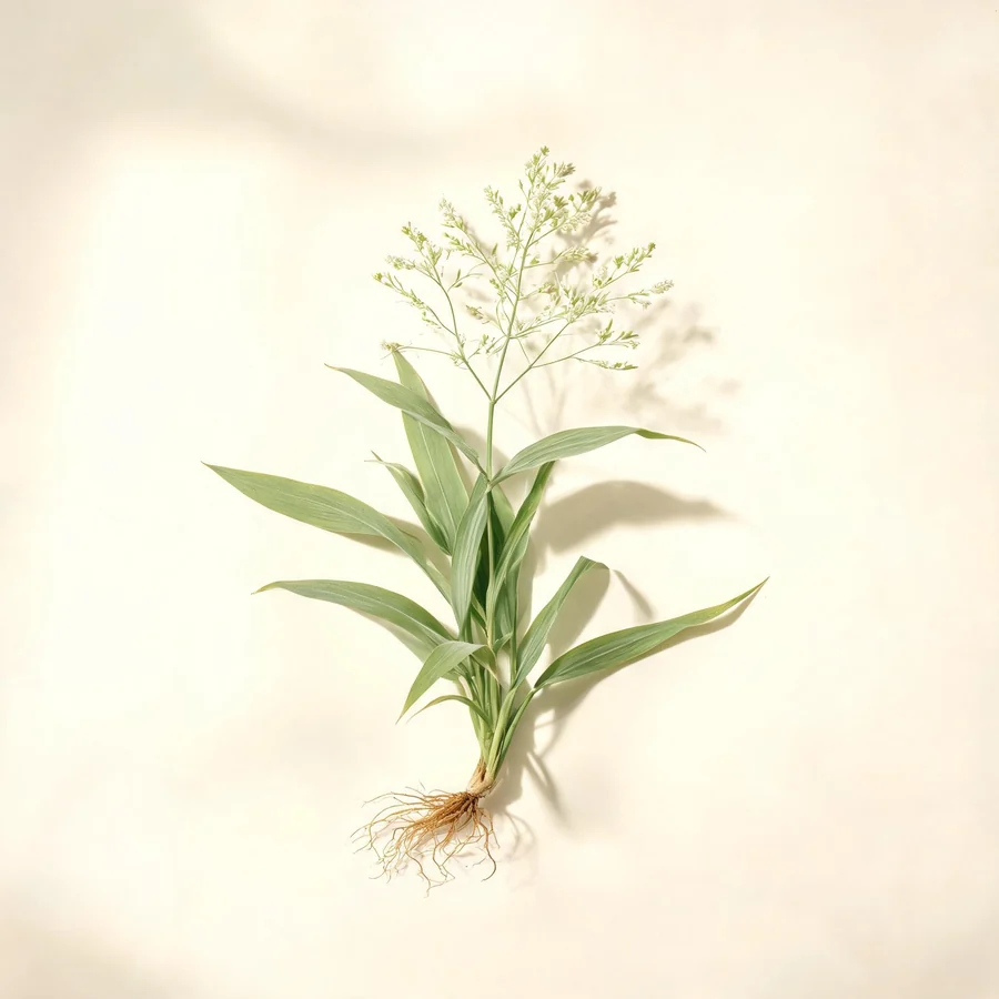 Botanical illustration of Lophatherum gracile in flower, showing its leaves and flowering stem