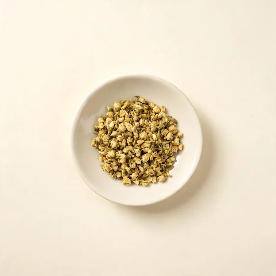 Dried Huai Hua flower and bud arranged in a shallow bowl