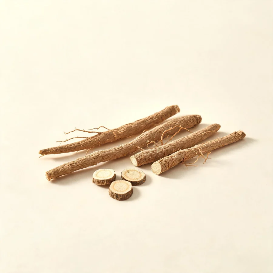 Dried Huai Niu Xi root arranged in a shallow bowl