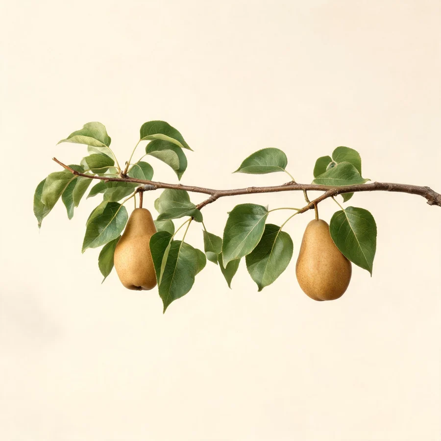 Botanical illustration of Pyrus bretschneideri in flower, showing its leaves and flowering stem