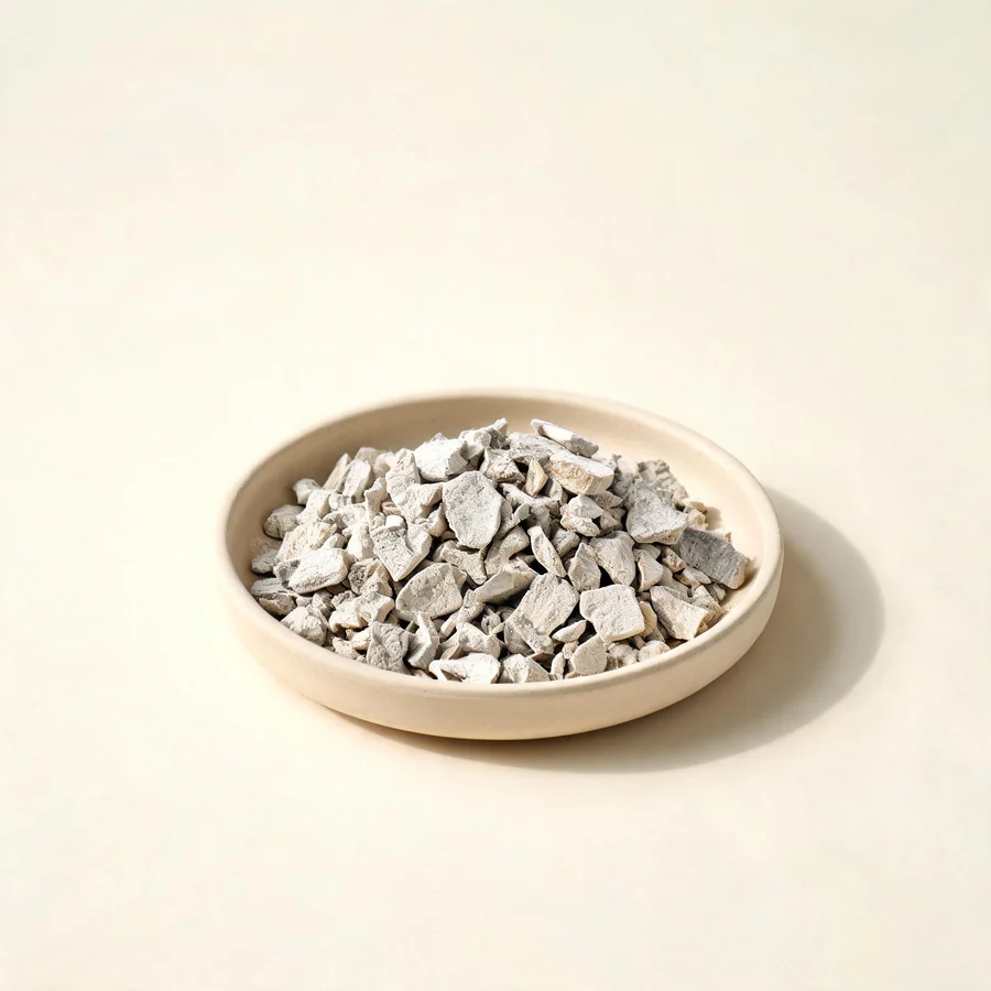 Dried Long Gu fossilised bone, calcined arranged in a shallow bowl