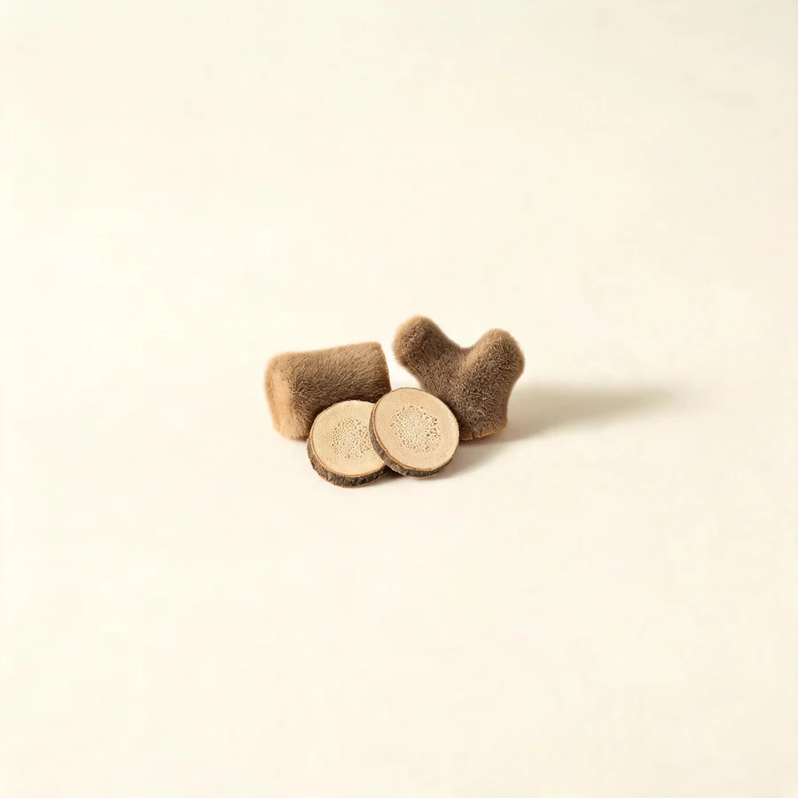 Dried Lu Rong young antler arranged in a shallow bowl