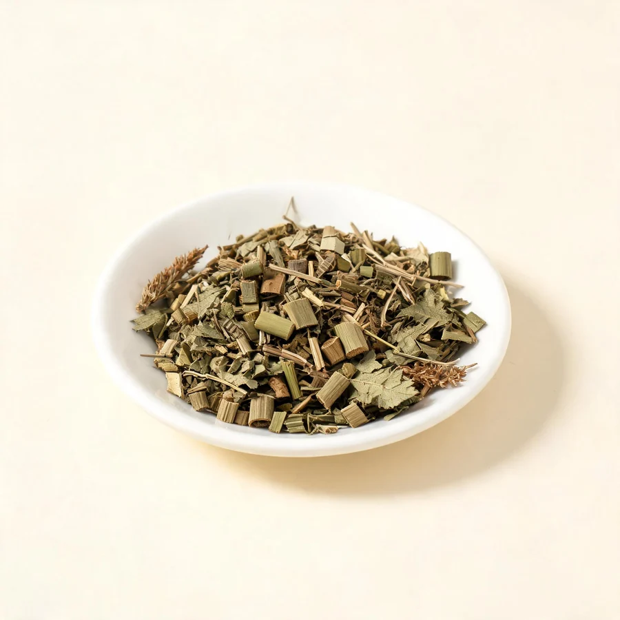Dried Ma Bian Cao whole plant arranged in a shallow bowl