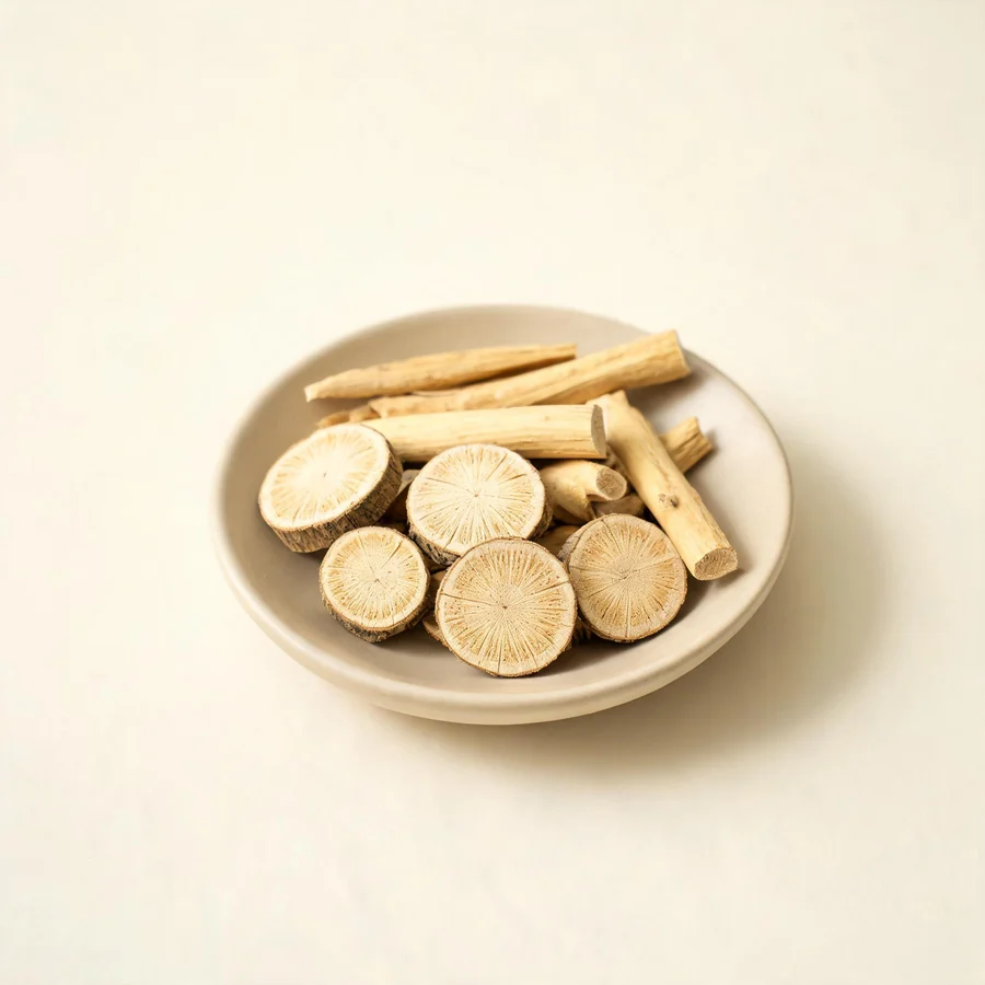 Dried Mu Tong stem arranged in a shallow bowl