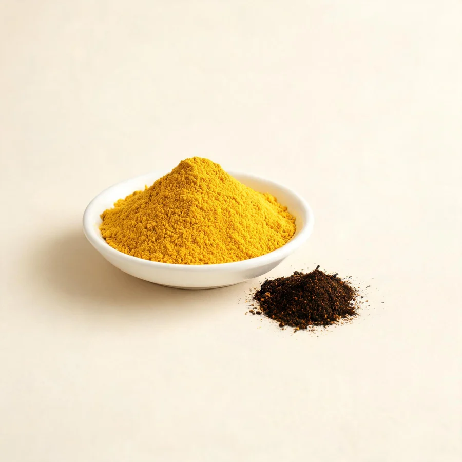 Dried Pu Huang pollen arranged in a shallow bowl