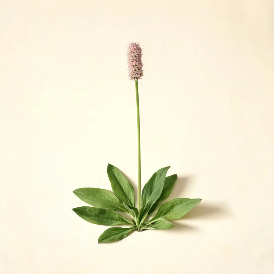 Botanical illustration of Polygonum bistorta in flower, showing its leaves and flowering stem