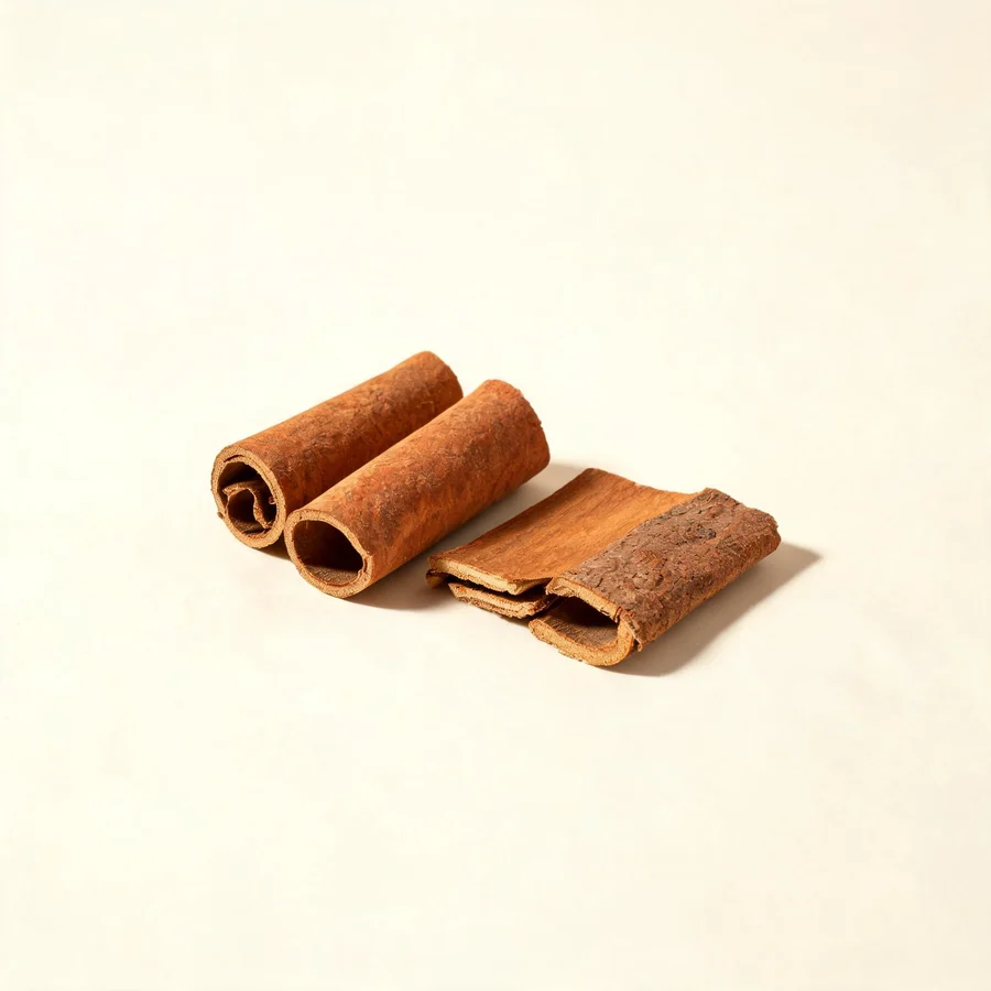 Dried Rou Gui bark arranged in a shallow bowl
