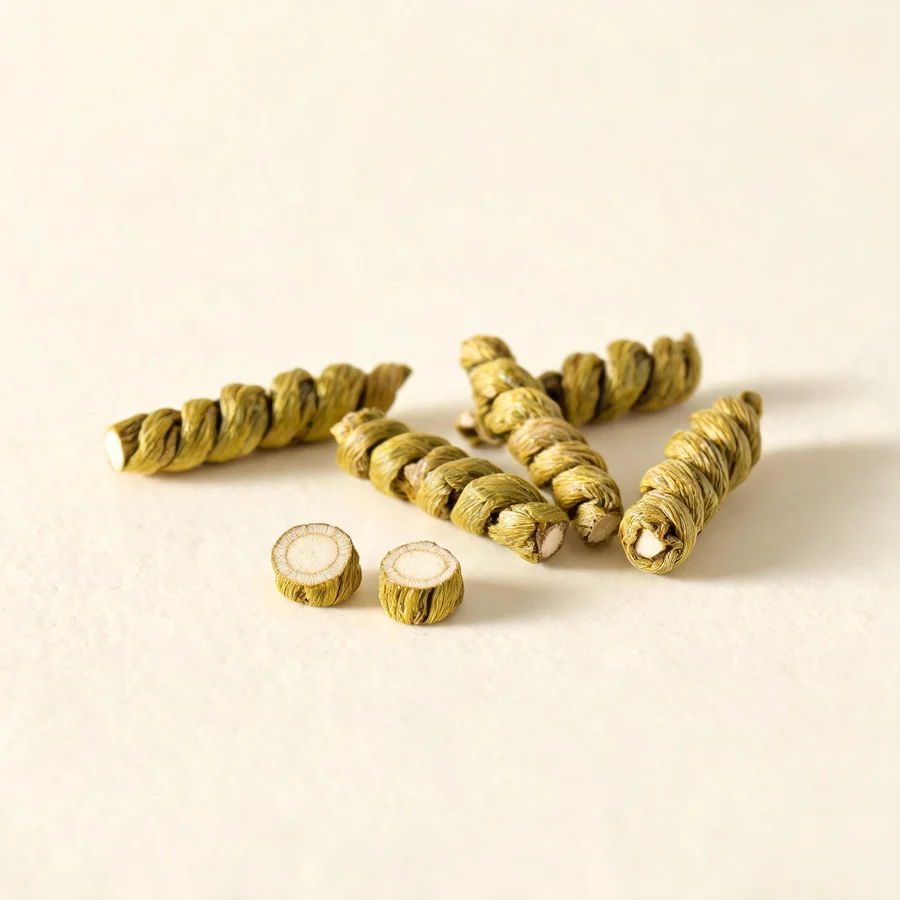 Dried Shi Hu stem arranged in a shallow bowl