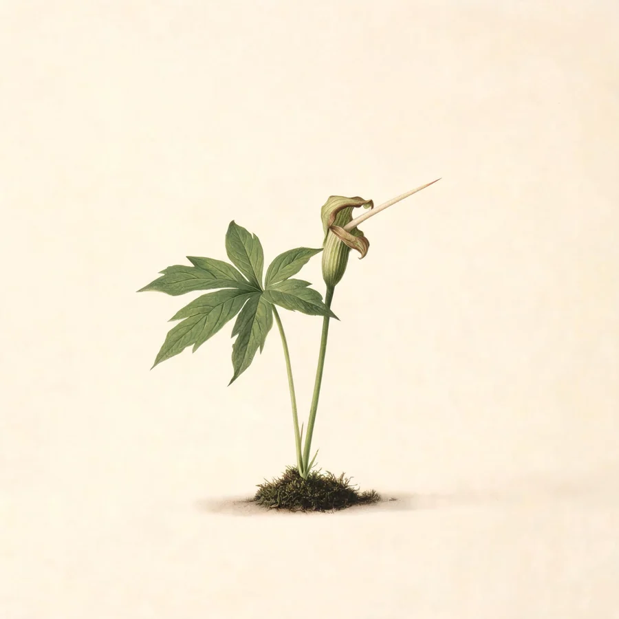 Botanical illustration of Arisaema erubescens in flower, showing its leaves and flowering stem