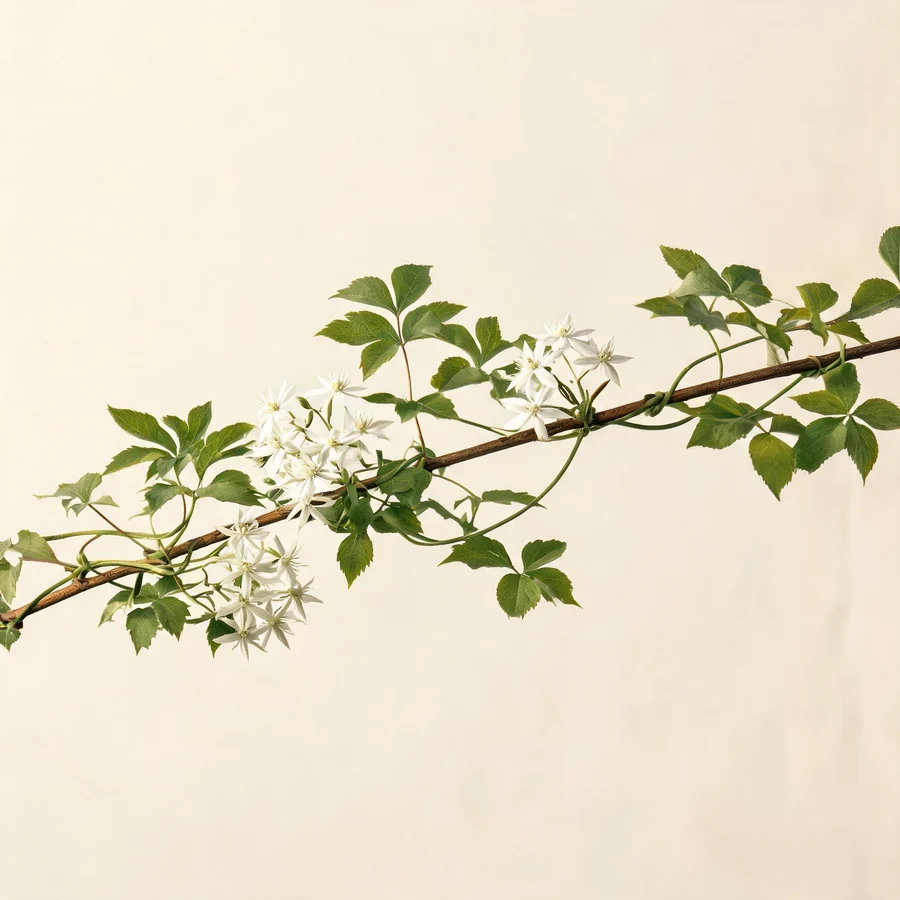Botanical illustration of Clematis chinensis in flower, showing its leaves and flowering stem