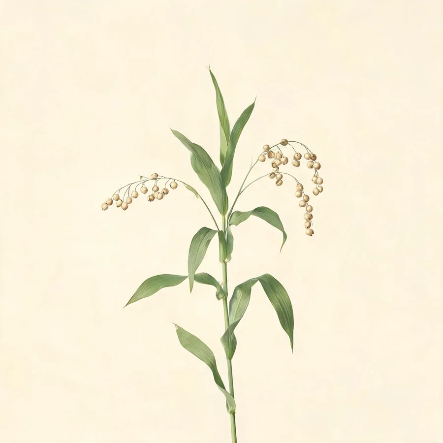 Botanical illustration of Coix lacryma-jobi var. ma-yuen in flower, showing its leaves and flowering stem