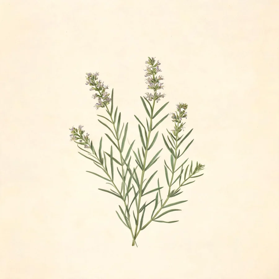 Botanical illustration of Polygala tenuifolia in flower, showing its leaves and flowering stem