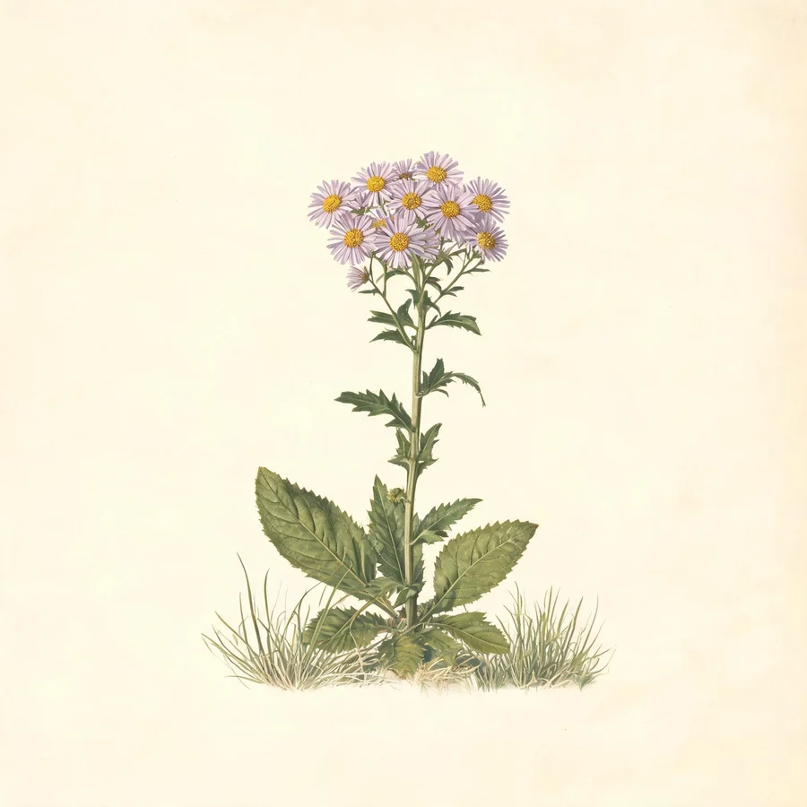 Botanical illustration of Aster tataricus in flower, showing its leaves and flowering stem
